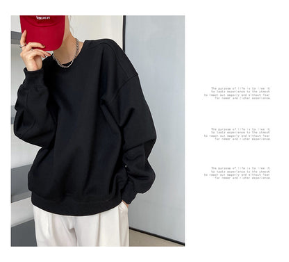 Luxi 2025 Autumn and Winter New Style Velvet Thickeneded Burgundy Sweatshirt for Women Korean Style Normcore Long-Sleeved Pullover Top 2628