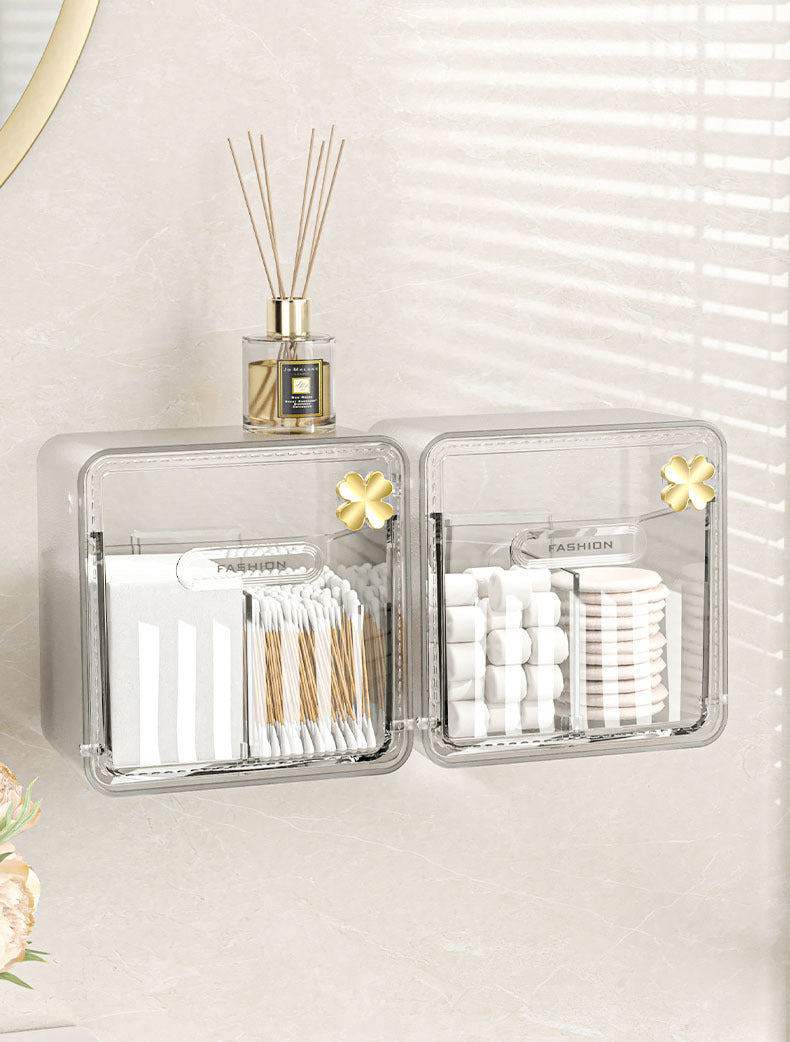 Cotton Swab Storage Box, Wall-Mounted, No-Drill, Elastic Band, Makeup Cotton, Makeup Remover Wipes Storage Box, Bathroom Hairpin Organizer Box