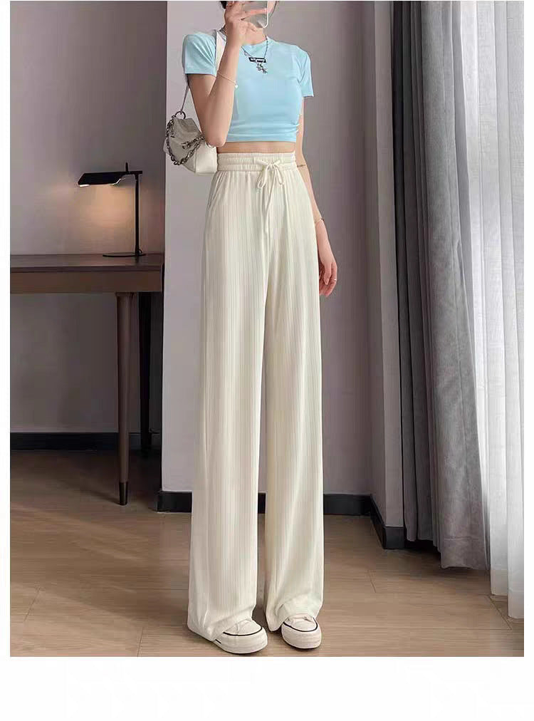 Ice Silk Wide-Leg Pants for Women, Summer Thin High-Waisted Drape Cool Mosquito-Proof Sun-Protective Casual Versatile Floor-Length Straight Pants
