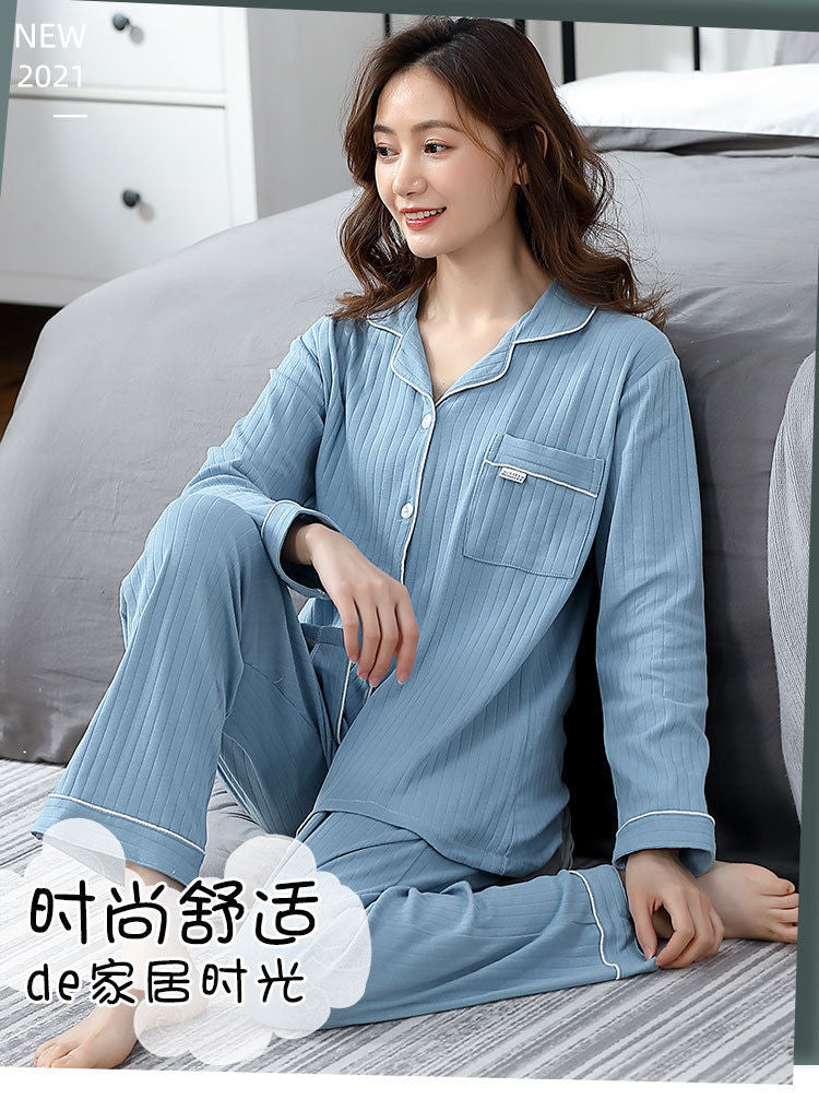 Autumn and Winter Women's 100 Pure Cotton Pajamas Women's Loose Cardigan for Middle-aged and Elderly Mothers Spring and Autumn Long-sleeved Casual Home Clothes