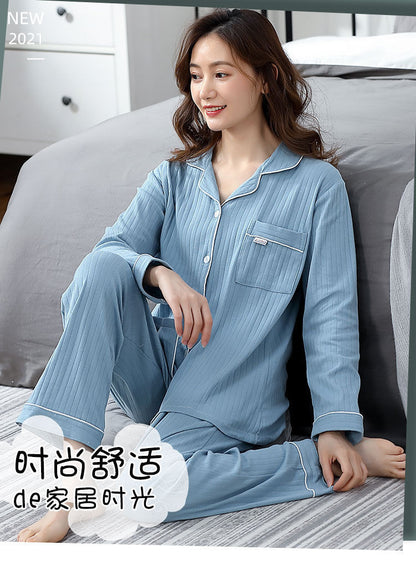Autumn and Winter Women's 100 Pure Cotton Pajamas Women's Loose Cardigan for Middle-aged and Elderly Mothers Spring and Autumn Long-sleeved Casual Home Clothes
