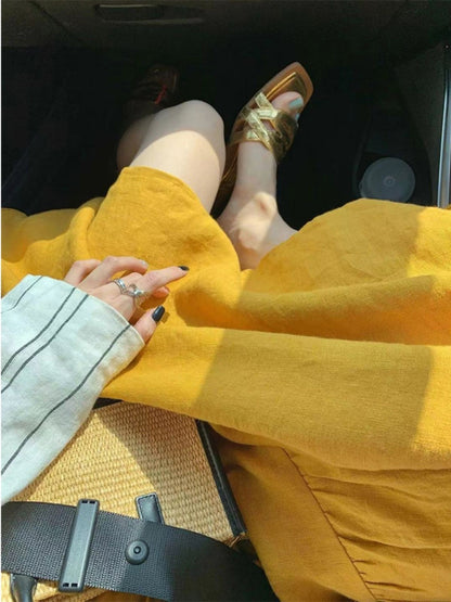 Summer New Cotton and Linen Ins Gentle Solid Color Sleeveless dress French Loose Strap Slimming Holiday Style Long Dress