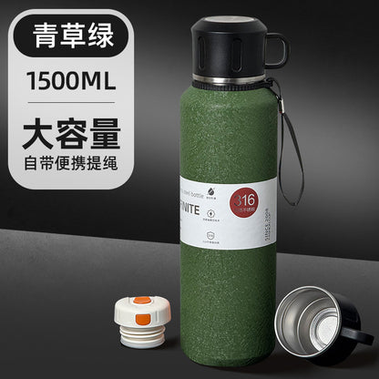 Outdoor Large-Capacity All-Steel Kettle for Men, Tea-Water Separation Vacuum Insulated Cup, 316 Stainless Steel Hiking Sports Water Cup