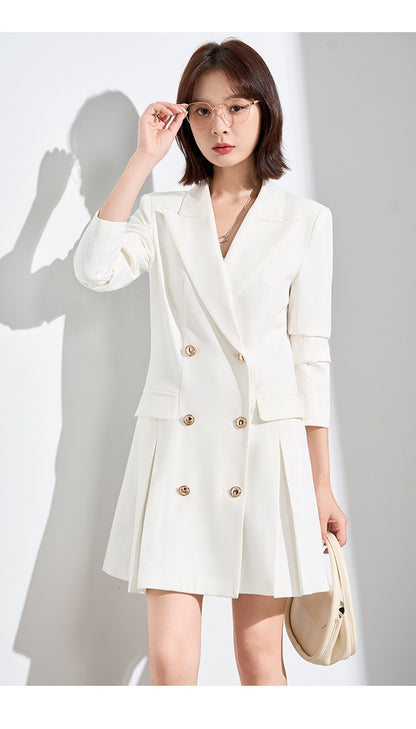 French Hepburn Style Small Black Dress High Sense High Cold Royal Sister Fried Street Small Fragrance Style Pleated Professional Suit dress Summer