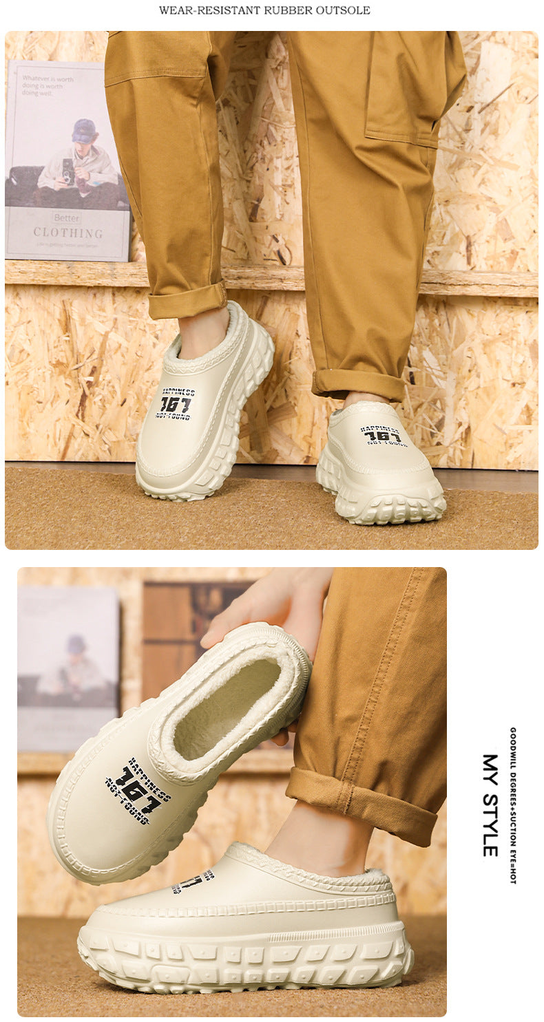 Men's Cotton Slippers Winter 2025 New Home Cross-Border Fleece Chef Cotton Shoes for Outdoor Wear, Non-Slip Waterproof Closed-Toe Cotton Shoes