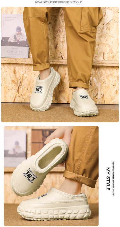 Men's Cotton Slippers Winter 2025 New Home Cross-Border Fleece Chef Cotton Shoes for Outdoor Wear, Non-Slip Waterproof Closed-Toe Cotton Shoes