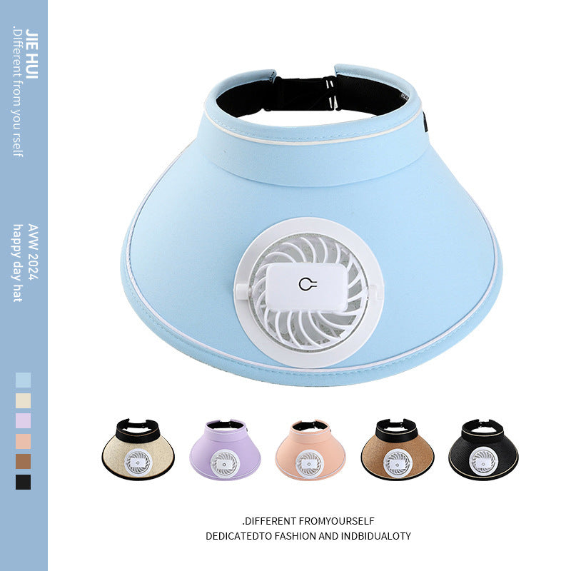Summer Rechargeable Fan Adult Hat with Strong Wind, Empty Top and Large Brim, Outdoor Leisure, a Must-Have for Men and Women When Traveling