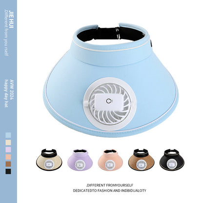 Summer Rechargeable Fan Adult Hat with Strong Wind, Empty Top and Large Brim, Outdoor Leisure, a Must-Have for Men and Women When Traveling