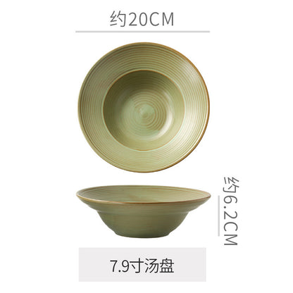 Retro Style Ceramic Kiln Straw Hat Plate Restaurant Hotel Home Threaded Pasta Plate Japanese Fruit Salad Snack Plate