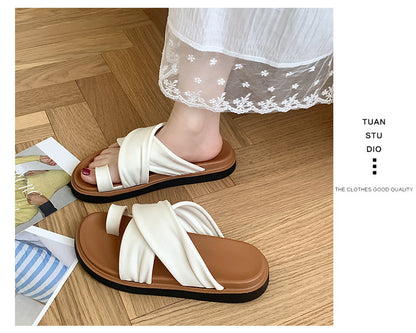 Thick-bottom Slippers Women's 2025 Summer New Beach Outer Wear Cross-belt Cross-border Foreign Trade Flat Beach Sandals