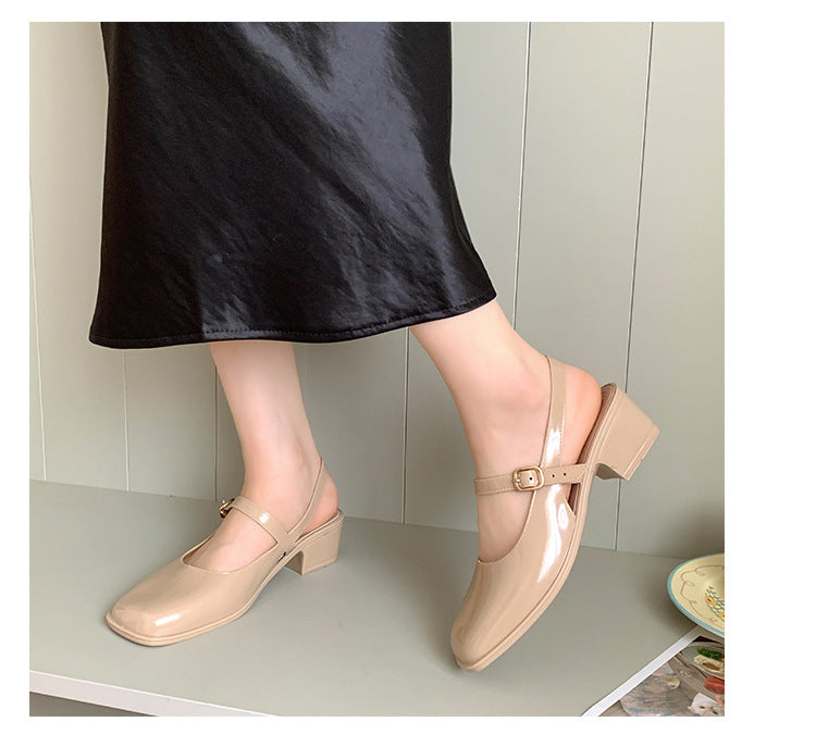 Southeast Asia New Style Baotou Wedge Buckle Fashion All-match Mary Jane Thick Heel Shallow Mouth Shoes for Women Summer