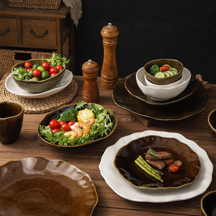 Retro Japanese Style Ceramic Bowl Creative Personality Household Rice Bowl Restaurant Special Snack Bowl Dessert Salad Bowl