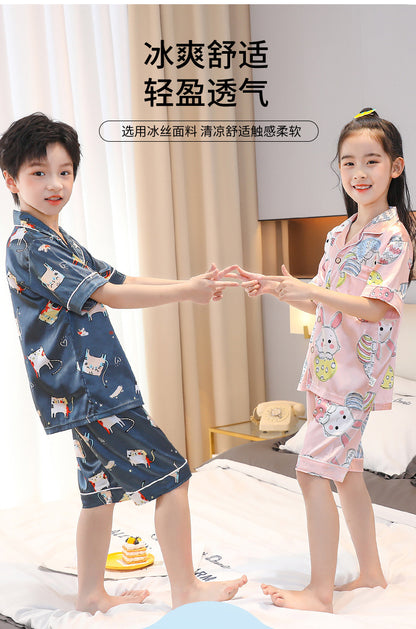 Children's Home Suit Summer Thin Boys and Girls Short-sleeved Cropped Pants Air-conditioning Suit 3-8 Children's Pajamas