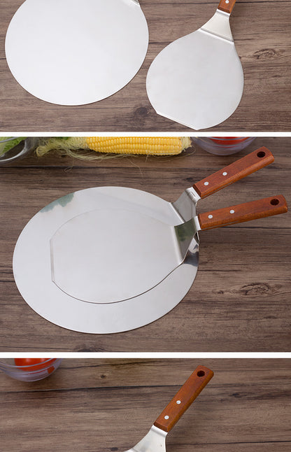 Stainless steel pizza shovel 10 inch wooden handle large round cake shovel mobile blade baking tool small 8 inch