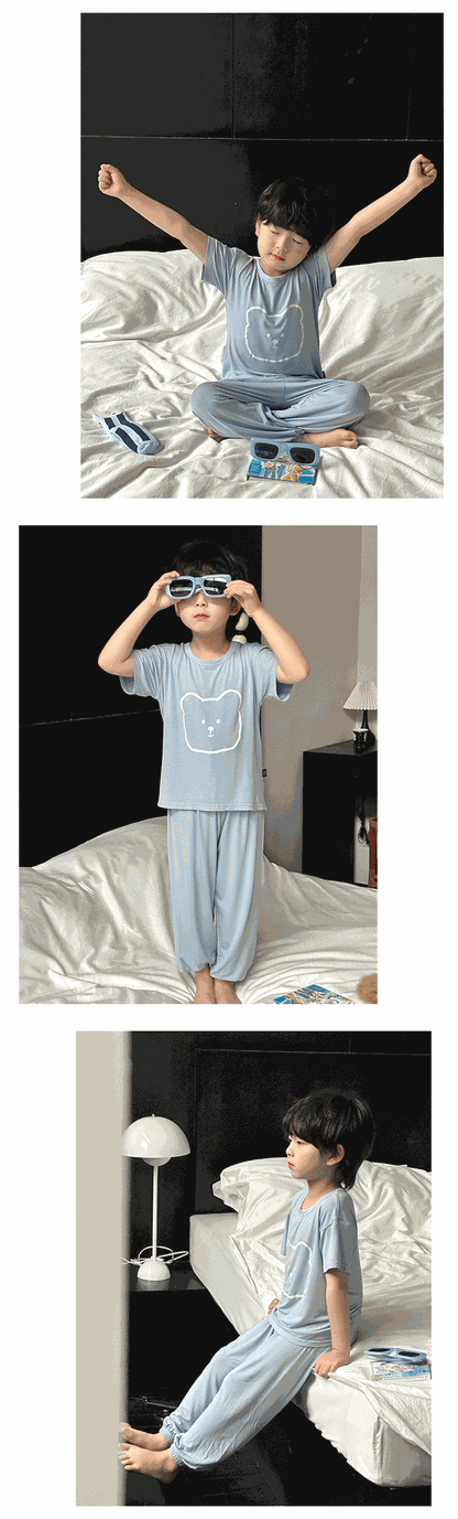 Children's Modal Pajamas Summer Thin Short-sleeved Trousers Ice Silk Middle-aged Boys and Girls Home Suit Summer