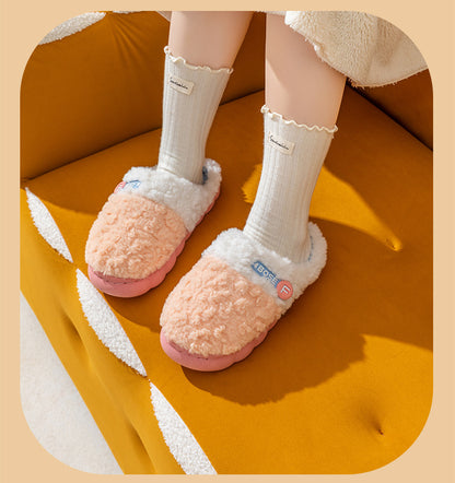 Cotton Slippers for Women, Autumn and Winter New Color Matching Home Indoor Non-Slip Warm Home Thick-Soled Plush Slippers for Men