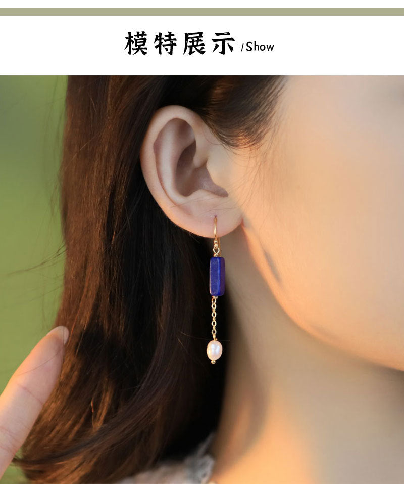 Glseevo Lapis Lazuli Natural Freshwater Pearl Earrings Accessible Luxury High-End Earrings Niche Retro Elegant Earrings