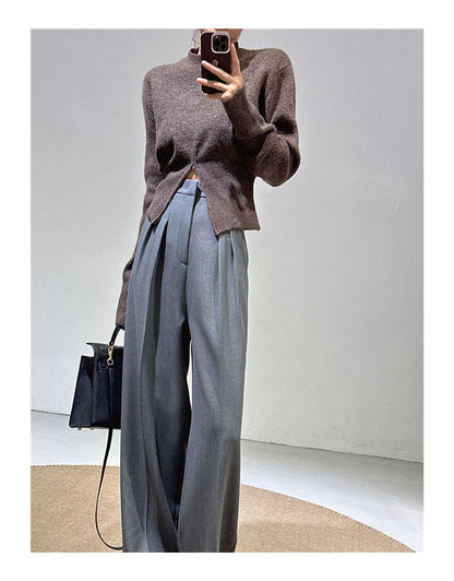 Spring and Autumn New Style Old Money Style Brown Coffee Color Suit Pants for Women, Wide-Leg Pants with Drape Effect, Slimming, Extended Length for Tall Individuals, Straight-Leg Pants