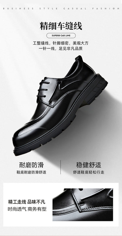 Men's Business Casual Leather Shoes with Large Toe, Thick Sole, Lace-Up, Hollow-Out Design, Fashionable British Style, Versatile Formal Men's Shoes, Breathable