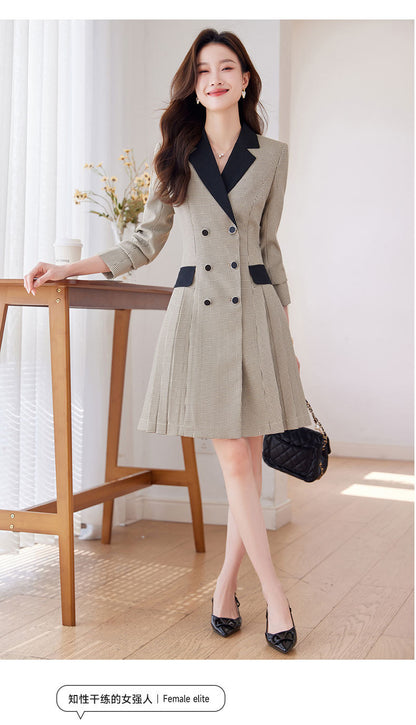French Hepburn Style Small Black Dress High Sense High Cold Royal Sister Fried Street Small Fragrance Style Pleated Professional Suit dress Summer