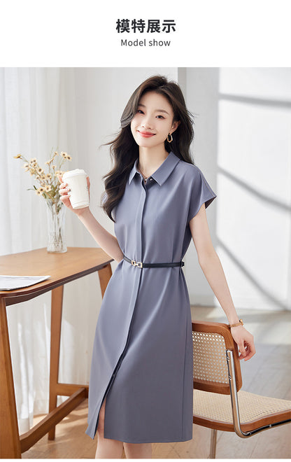 [Elegant Long Skirt] V-neck Short-sleeved dress High-end Work Clothes Mid-length Skirt Spring and Summer Business Wear Uniform