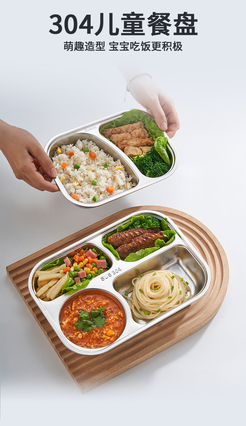 Hongjun Da 304 Stainless Steel Dinner Plate with Cartoon Patterns, Children's Dinner Plate, Kindergarten Divided Plate, Baby Food Plate