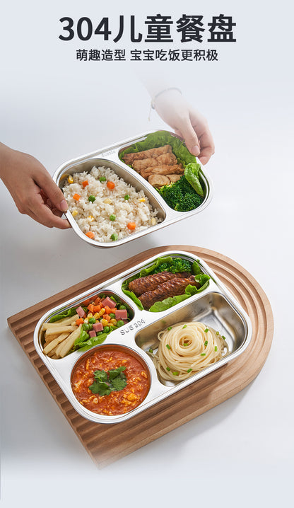 Hongjun Da 304 Stainless Steel Dinner Plate with Cartoon Patterns, Children's Dinner Plate, Kindergarten Divided Plate, Baby Food Plate