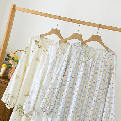 Crewneck Nightdress Women's Pajamas Spring and Autumn Cotton Long-sleeved dress Spring and Summer suit Cartoon Home Clothes for Women