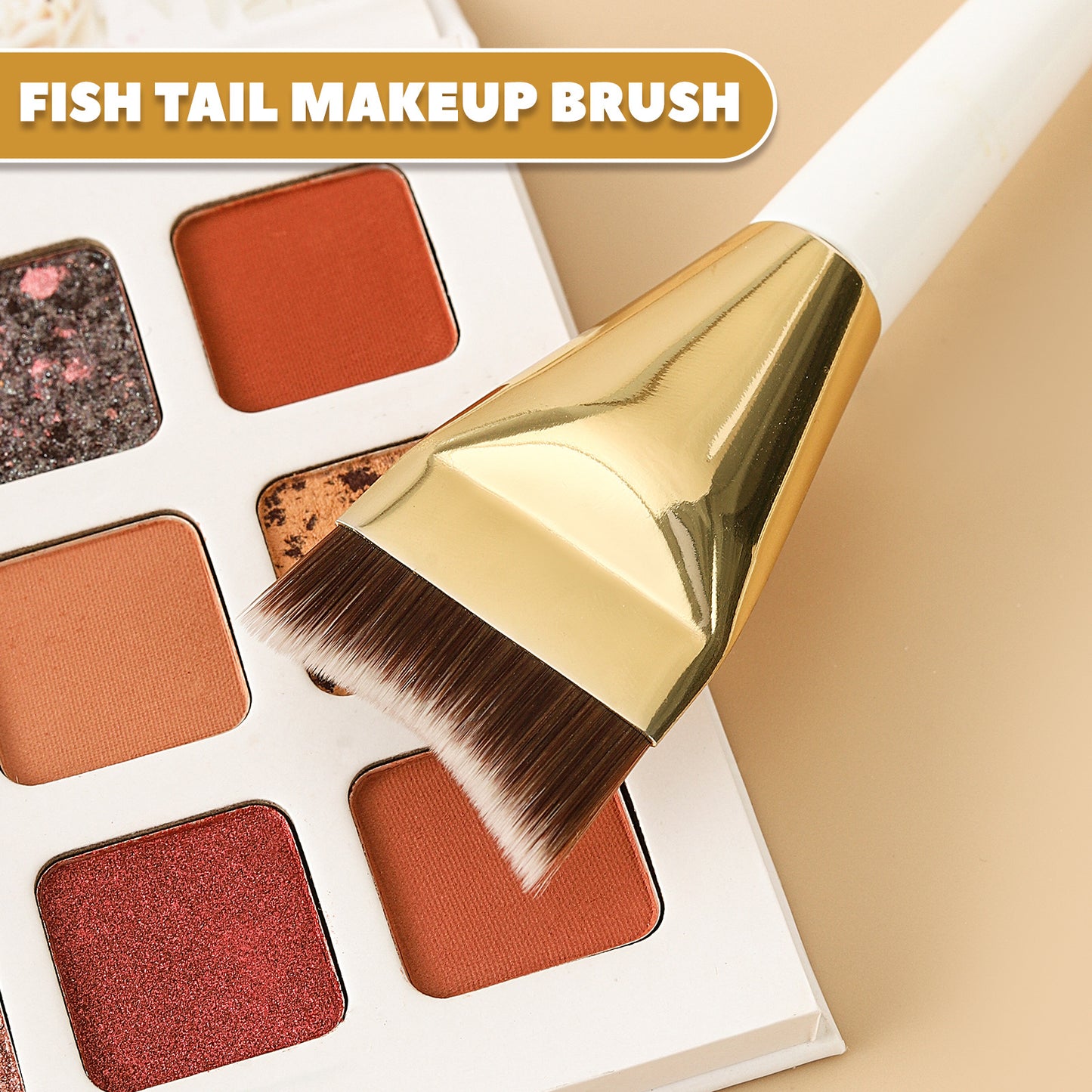 Fish Tail Foundation Brush, Thin and Non-Eating Powder, Flat Head, Beveled Crescent Moon Mask Brush, Traceless Concealer Liquid Foundation Makeup Brush