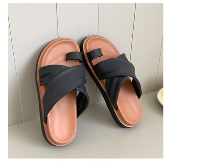 Thick-bottom Slippers Women's 2025 Summer New Beach Outer Wear Cross-belt Cross-border Foreign Trade Flat Beach Sandals