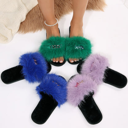 Cross-Border Foreign Trade Amazon Women's Open-Toe Thickened Flip-Flops Comfortable Soft-Soled Slippers Women's Large Size Furry Slippers
