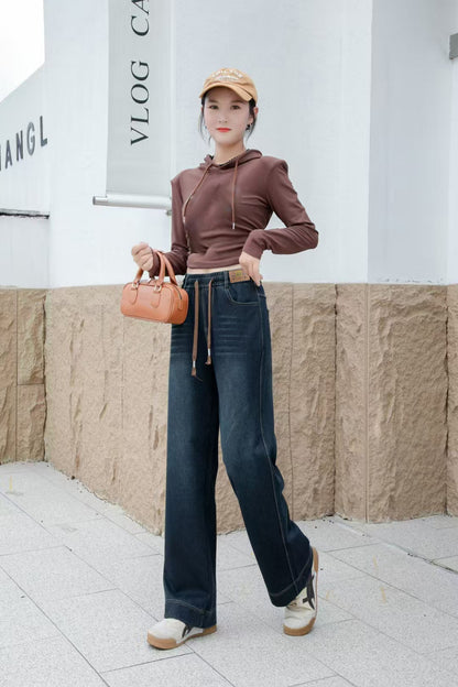 Elastic Wide-Leg Soft Denim Jeans for Women, High-Waisted, Four-Way Stretch, Straight-Leg Pants, Vintage Style, Slimming, Loose, Soft, Casual Pants, Versatile