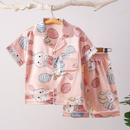Children's Home Suit Summer Thin Boys and Girls Short-sleeved Cropped Pants Air-conditioning Suit 3-8 Children's Pajamas