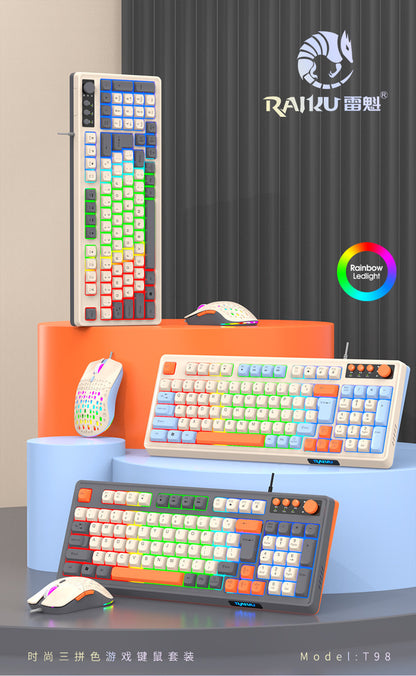 RAIKU Lei Kui K98/T98 customized game keyboard and mouse suit three-color wired luminous desktop 98 keys