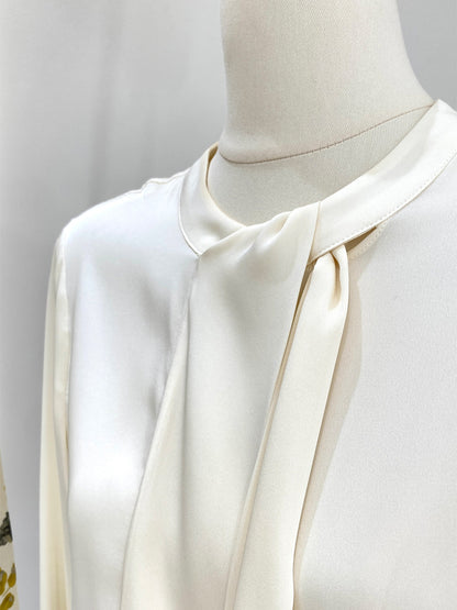 Silk Shirt for Women 2026 Spring and Summer New Style Long-Sleeved Scarf Collar Work Clothing Ol Style Pure Color Elegant Mulberry Silk Top