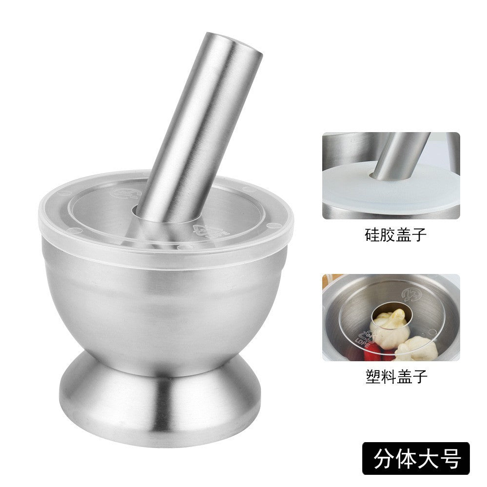 304 stainless steel garlic masher round grinding pot mortar mold stone mortar masher with lid mortar Masher