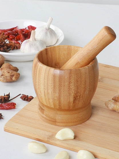 Garlic Mashing Pot Garlic Mashing Pot Mortar Mashing Garlic Mashing Pot Household Garlic Pot Mashing Pot Press Garlic Stick Spicy Bamboo and Wood