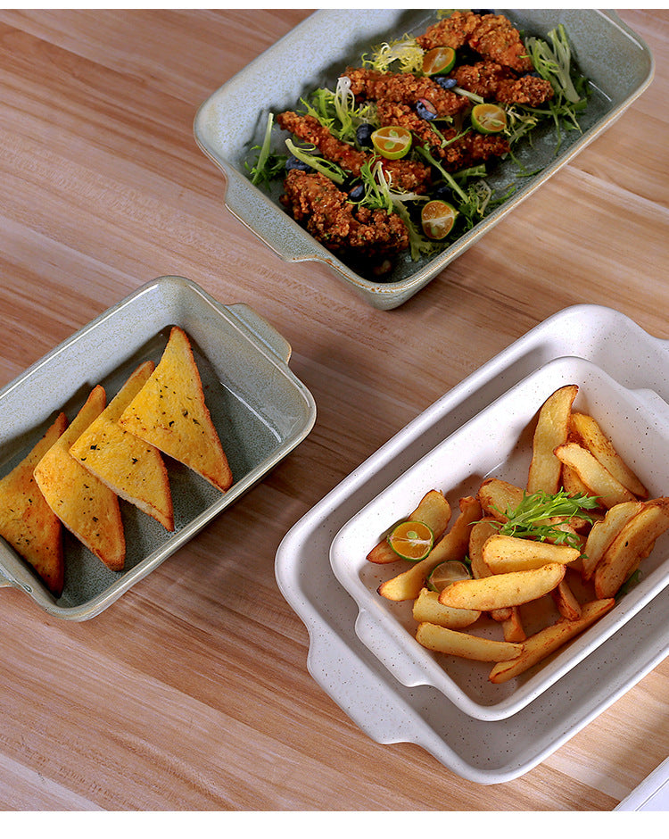 Cross-Border Scandinavian Style Kiln-Turned Baking Pan Amazon Square Steak Plate High-Value Tableware Available for Restaurants and Restaurants