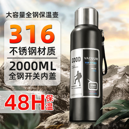 Outdoor Large-Capacity All-Steel Kettle for Men, Tea-Water Separation Vacuum Insulated Cup, 316 Stainless Steel Hiking Sports Water Cup