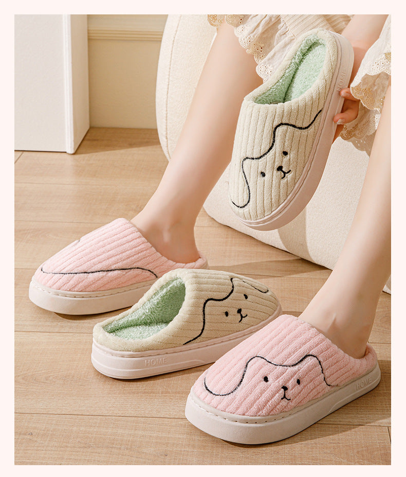 Cotton Slippers for Women to Wear Outside in Winter New Style Indoor Home Thick-Soled Non-Slip Plush Warm Couple Slippers for Men at Home