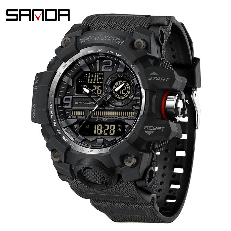 Sanda Hot-Selling Watch Korean Version Student Party Multi-Functional Waterproof Alarm Clock Electronic Watch Cool Dual Display Luminous Sports Watch by PDG ibma
