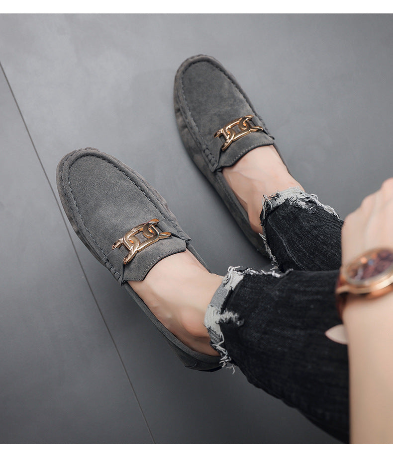 Doudou Shoes Men's Autum 2024 New Frosted Suede Lazy One-Leg Small Leather Shoes Loaf Driving Shoes for Men