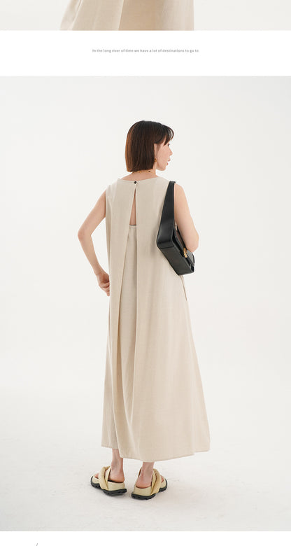 Korean Chic2026 Summer French Design Loose Backless Sleeveless Vest Dress Casual Age-Reducing Long Dress