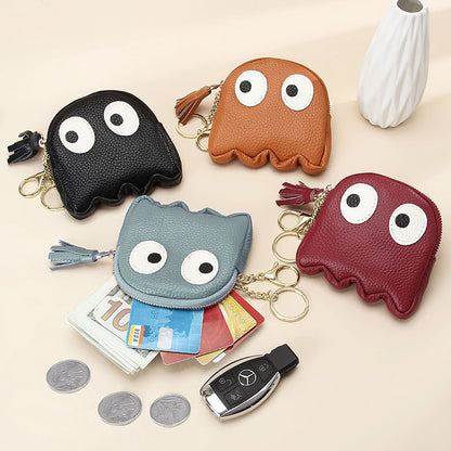 First Layer Cowhide Zipper Small Wallet Korean Style Simple Mini Keychain Coin Storage Bag Genuine Leather Coin Purse for Women