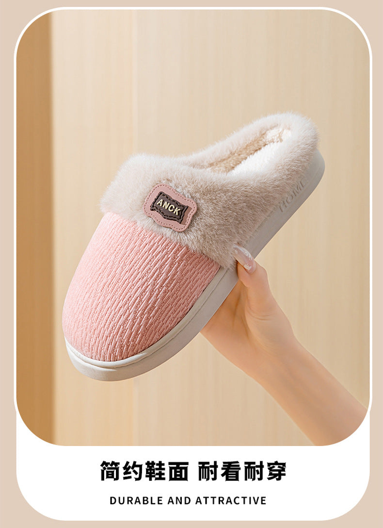 Stuffed Slippers for Women, Autumn and Winter Fashionable Indoor Home Non-Slip Warm Couple Style Plush Slippers Cotton for Men