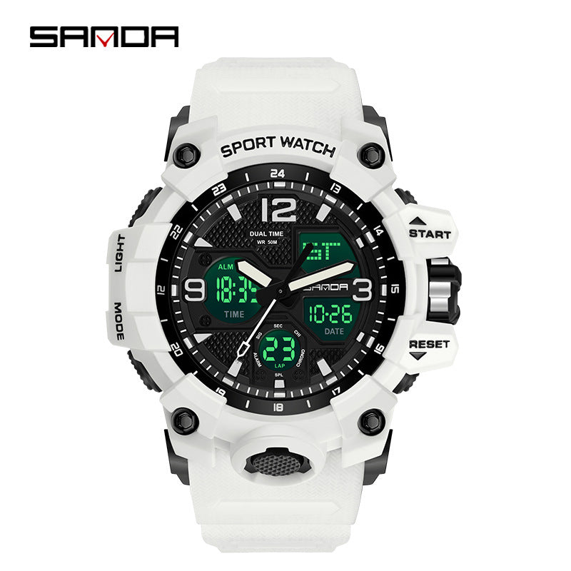 Sanda Hot-Selling Watch Korean Version Student Party Multi-Functional Waterproof Alarm Clock Electronic Watch Cool Dual Display Luminous Sports Watch by PDG ibma