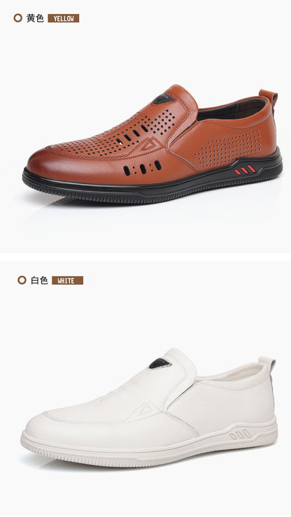 Summer Leather Shoes for Men, Casual Hollow Breathable Clogs, Soft Sole, Soft Mesh Shoes, Foreign Style Men's Shoes, Drop Shipping