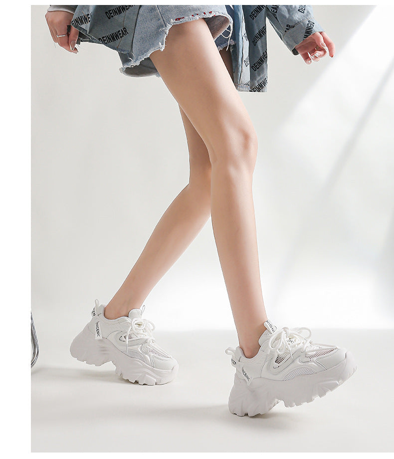New Spring Shoes, Thick-Soled Women's Shoes, Versatile Height-Increasing Shoes, Non-Slip, Breathable, Lightweight Dad Shoes, Mesh Sneakers for Women