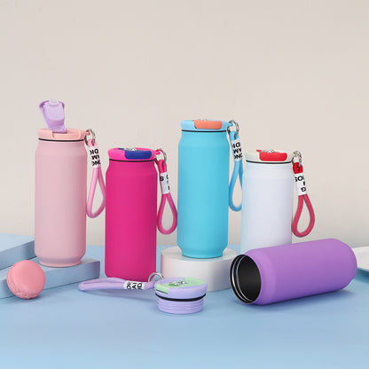 New Style 304 Stainless Steel Thermos Outdoor Portable Cans Lanyard Accompaniably Cups Solid Color Household Straight Water Cup