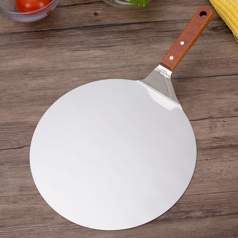 Stainless steel pizza shovel 10 inch wooden handle large round cake shovel mobile blade baking tool small 8 inch